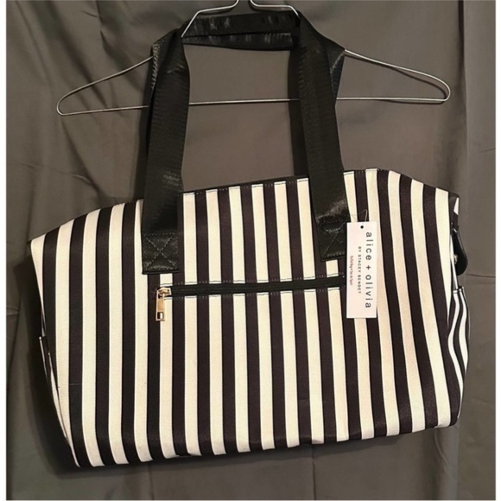 NWT Alice + Olivia Black and White Striped Tote